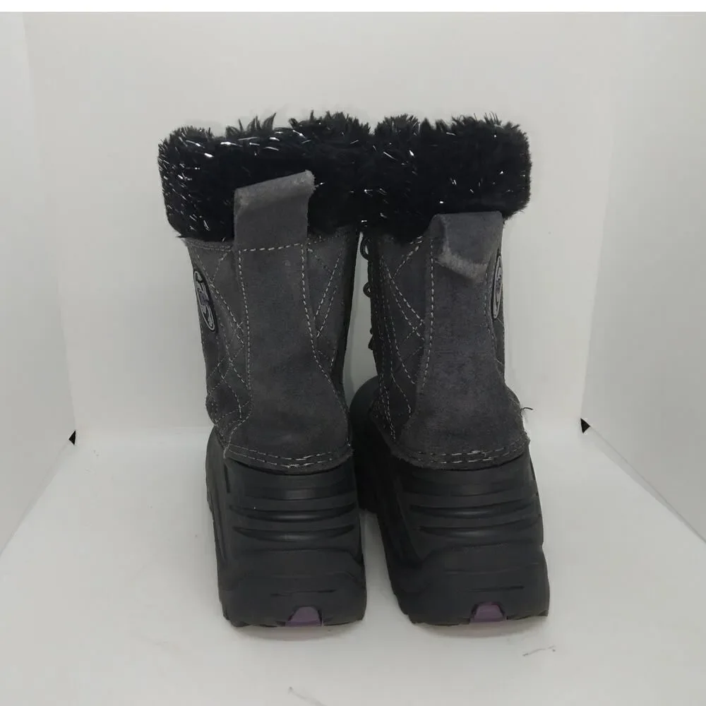 Totes Girls Pre-owned Black/Gray Waterproof Faux Fur Lined Winter Boots - sz. 4